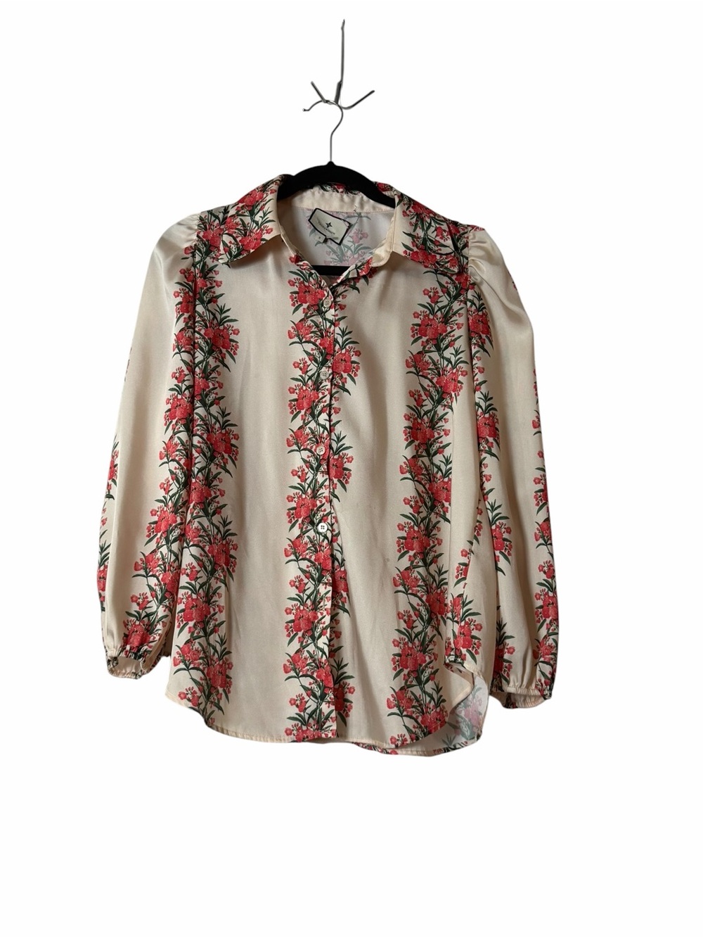 Tuckernuck Floral Button Front Blouse Cream Pink Green Size Small - Picture 2 of 5
